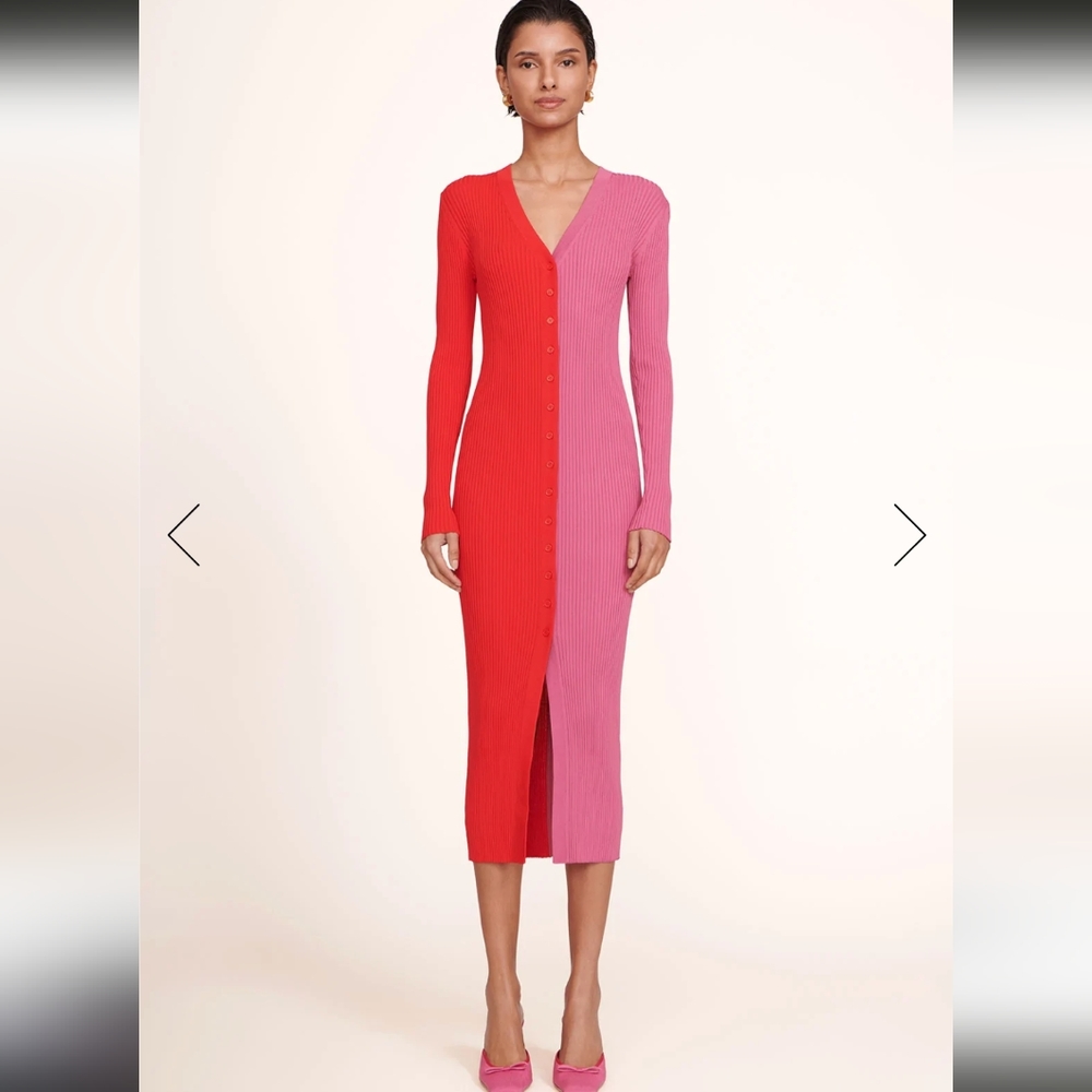 Staud pink and red shimmer dress